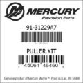 Bar codes for Mercury Marine part number 91-31229A7