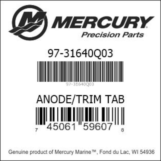 Bar codes for Mercury Marine part number 97-31640Q03