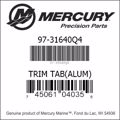 Bar codes for Mercury Marine part number 97-31640Q4