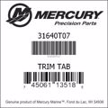 Bar codes for Mercury Marine part number 31640T07