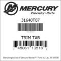 Bar codes for Mercury Marine part number 31640T07