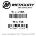 Bar codes for Mercury Marine part number 97-31640T5