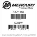 Bar codes for Mercury Marine part number 10-31700