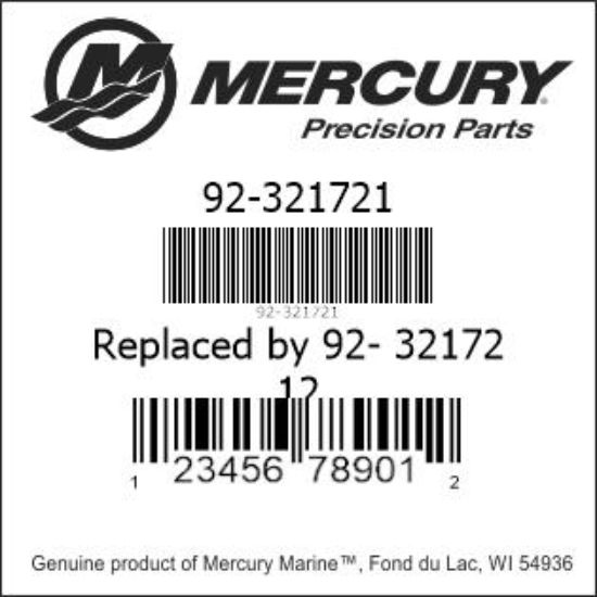 Bar codes for Mercury Marine part number 92-321721
