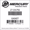 Bar codes for Mercury Marine part number 27-331792