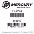Bar codes for Mercury Marine part number 25-33504