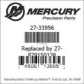 Bar codes for Mercury Marine part number 27-33956