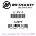 Bar codes for Mercury Marine part number 27-34213