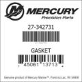 Bar codes for Mercury Marine part number 27-342731