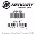Bar codes for Mercury Marine part number 27-34898