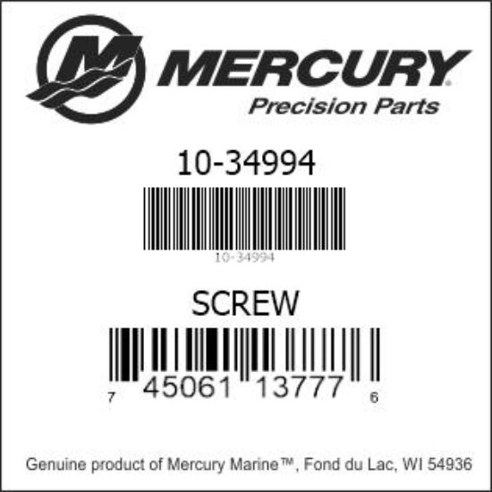Bar codes for Mercury Marine part number 10-34994