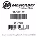 Bar codes for Mercury Marine part number 91-38918T