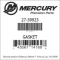 Bar codes for Mercury Marine part number 27-39923