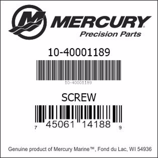 Bar codes for Mercury Marine part number 10-40001189