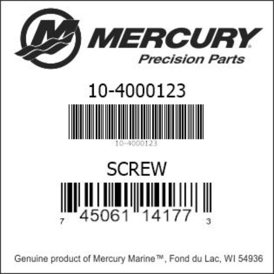 Bar codes for Mercury Marine part number 10-4000123