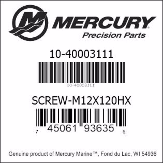 Bar codes for Mercury Marine part number 10-40003111