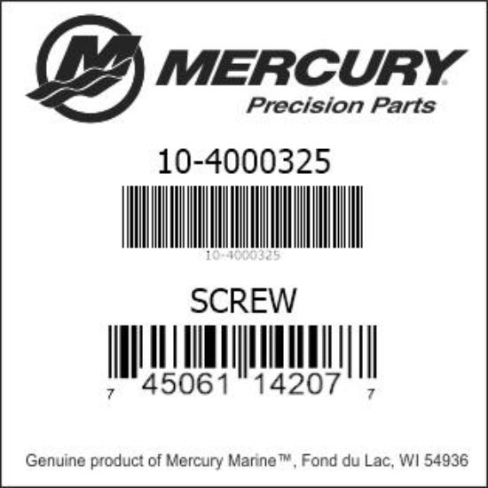 Bar codes for Mercury Marine part number 10-4000325