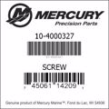 Bar codes for Mercury Marine part number 10-4000327