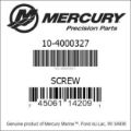 Bar codes for Mercury Marine part number 10-4000327