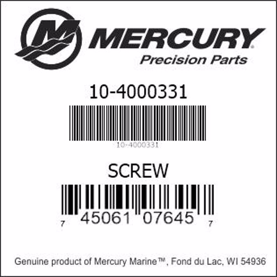 Bar codes for Mercury Marine part number 10-4000331