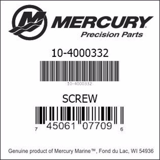 Bar codes for Mercury Marine part number 10-4000332