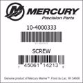 Bar codes for Mercury Marine part number 10-4000333