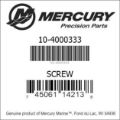 Bar codes for Mercury Marine part number 10-4000333