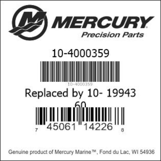 Bar codes for Mercury Marine part number 10-4000359