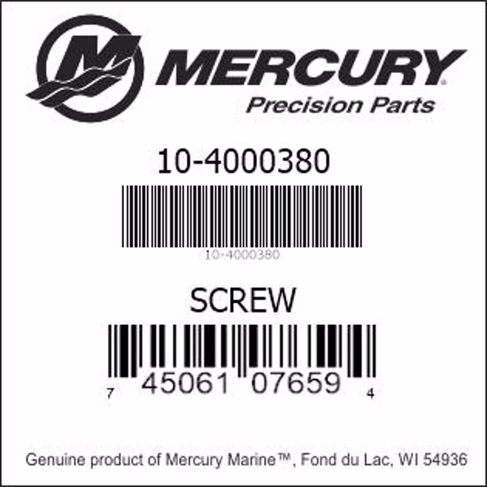 Bar codes for Mercury Marine part number 10-4000380