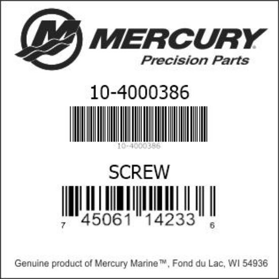 Bar codes for Mercury Marine part number 10-4000386