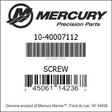 Mercury Marine part number 10-40007112 SCREW Bar codes for Mercury Marine part number 10-40007112