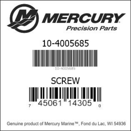 Bar codes for Mercury Marine part number 10-4005685