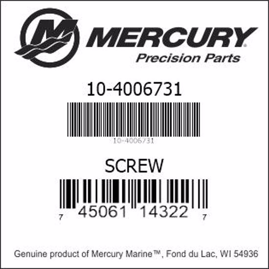 Bar codes for Mercury Marine part number 10-4006731