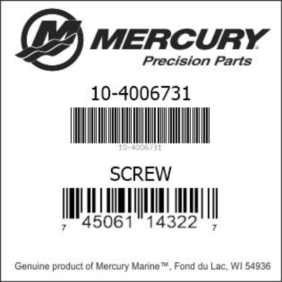 Bar codes for Mercury Marine part number 10-4006731