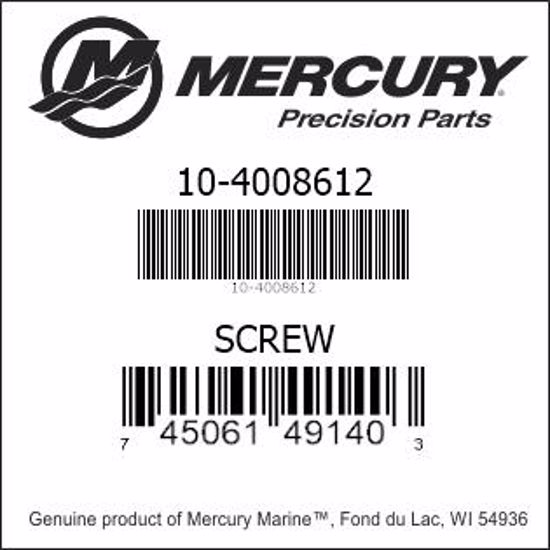 Bar codes for Mercury Marine part number 10-4008612