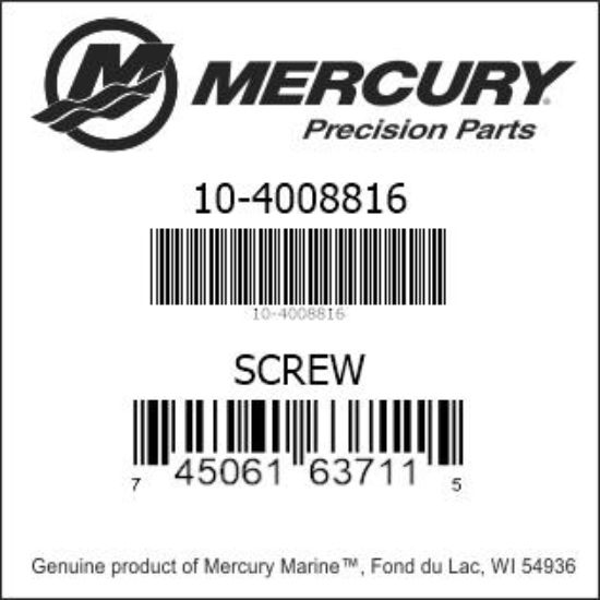 Bar codes for Mercury Marine part number 10-4008816