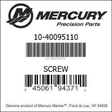 Mercury Marine part number 10-40095110 SCREW Bar codes for Mercury Marine part number 10-40095110