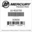 Mercury Marine part number 10-4010750 SCREW Bar codes for Mercury Marine part number 10-4010750
