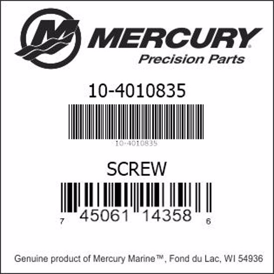 Bar codes for Mercury Marine part number 10-4010835