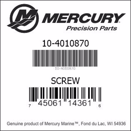 Bar codes for Mercury Marine part number 10-4010870