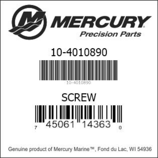 Bar codes for Mercury Marine part number 10-4010890