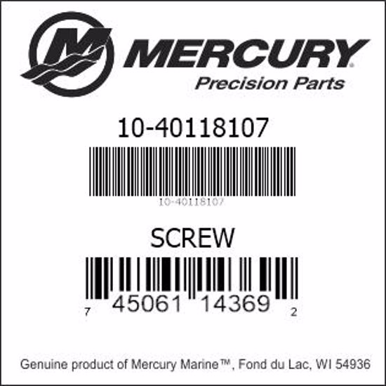 Bar codes for Mercury Marine part number 10-40118107