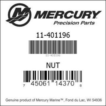Mercury Marine part number 11-401196 NUT Bar codes for Mercury Marine part number 11-401196