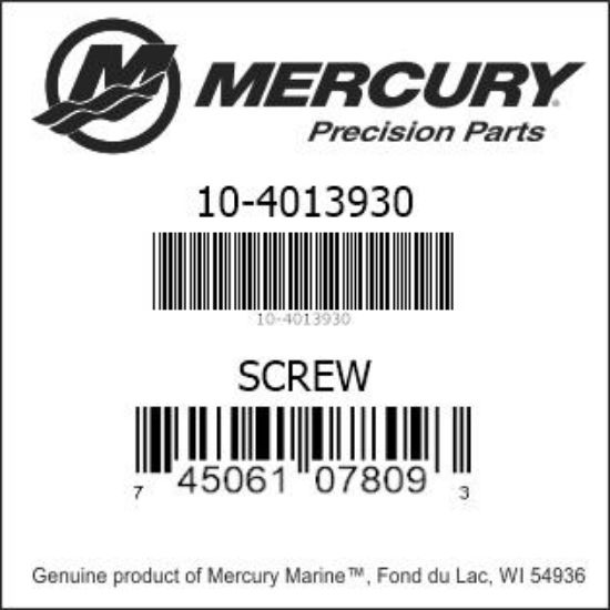 Bar codes for Mercury Marine part number 10-4013930