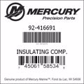 Bar codes for Mercury Marine part number 92-416691