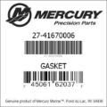 Bar codes for Mercury Marine part number 27-41670006