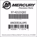 Bar codes for Mercury Marine part number 97-42121Q02