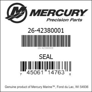 Mercury Marine part number 26-42380001 SEAL Bar codes for Mercury Marine part number 26-42380001
