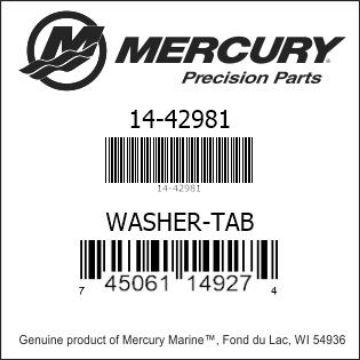 Mercury Marine part number 14-42981 WASHER-TAB Bar codes for Mercury Marine part number 14-42981