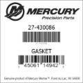 Bar codes for Mercury Marine part number 27-430086